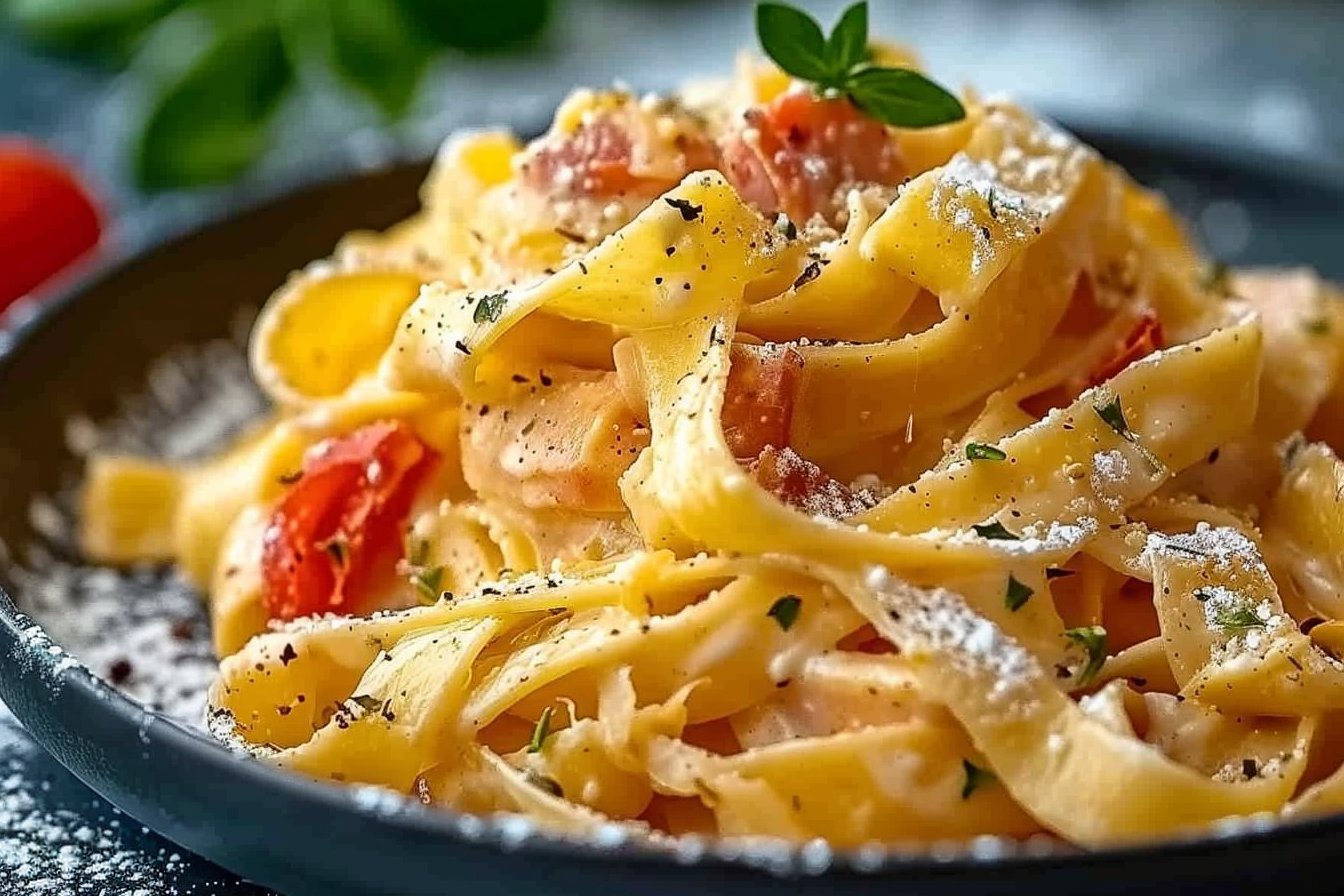 Kremowy kurczak z papryk i tagliatelle recipe card