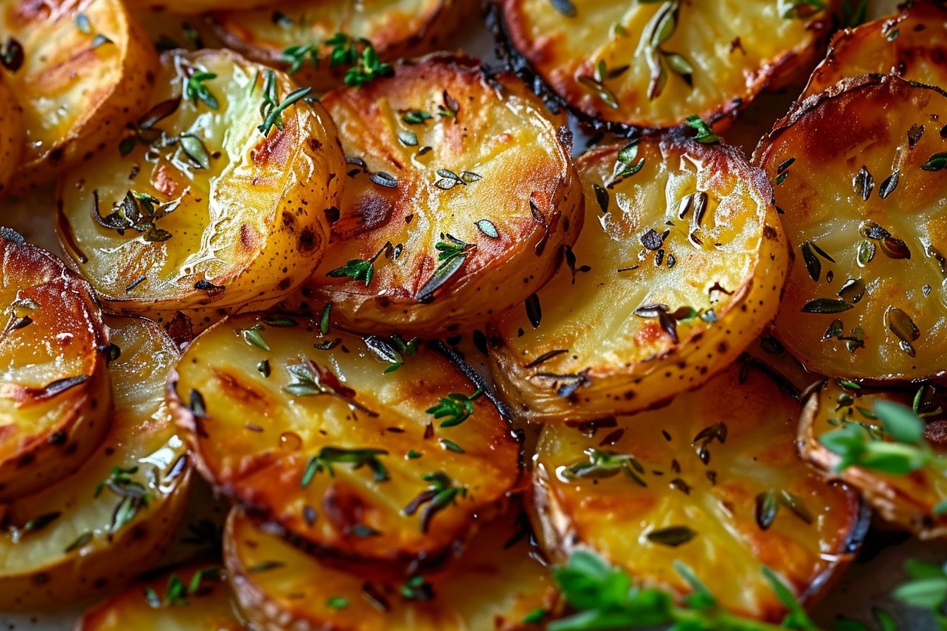 pieczone plastry ziemniaków z czosnkiem i ziołami recipe card