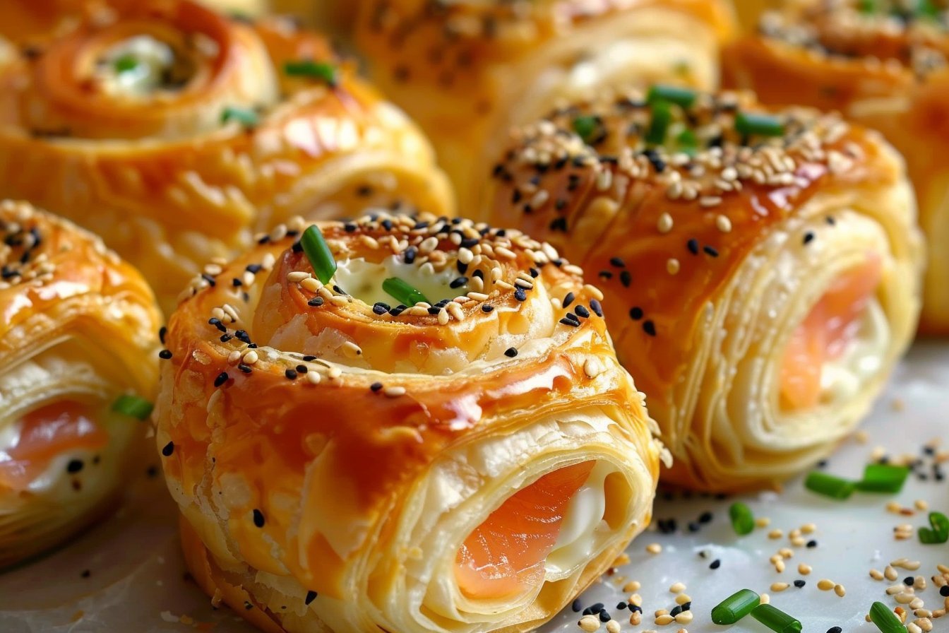 Roladki z ciasta francuskiego z łososiem i serkiem recipe card