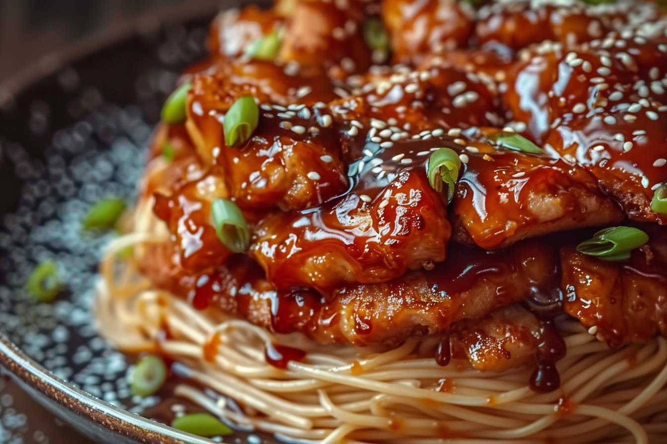 Kurczak po Koreańsku z Makaronem: Soczysta Uczta Domowa recipe card