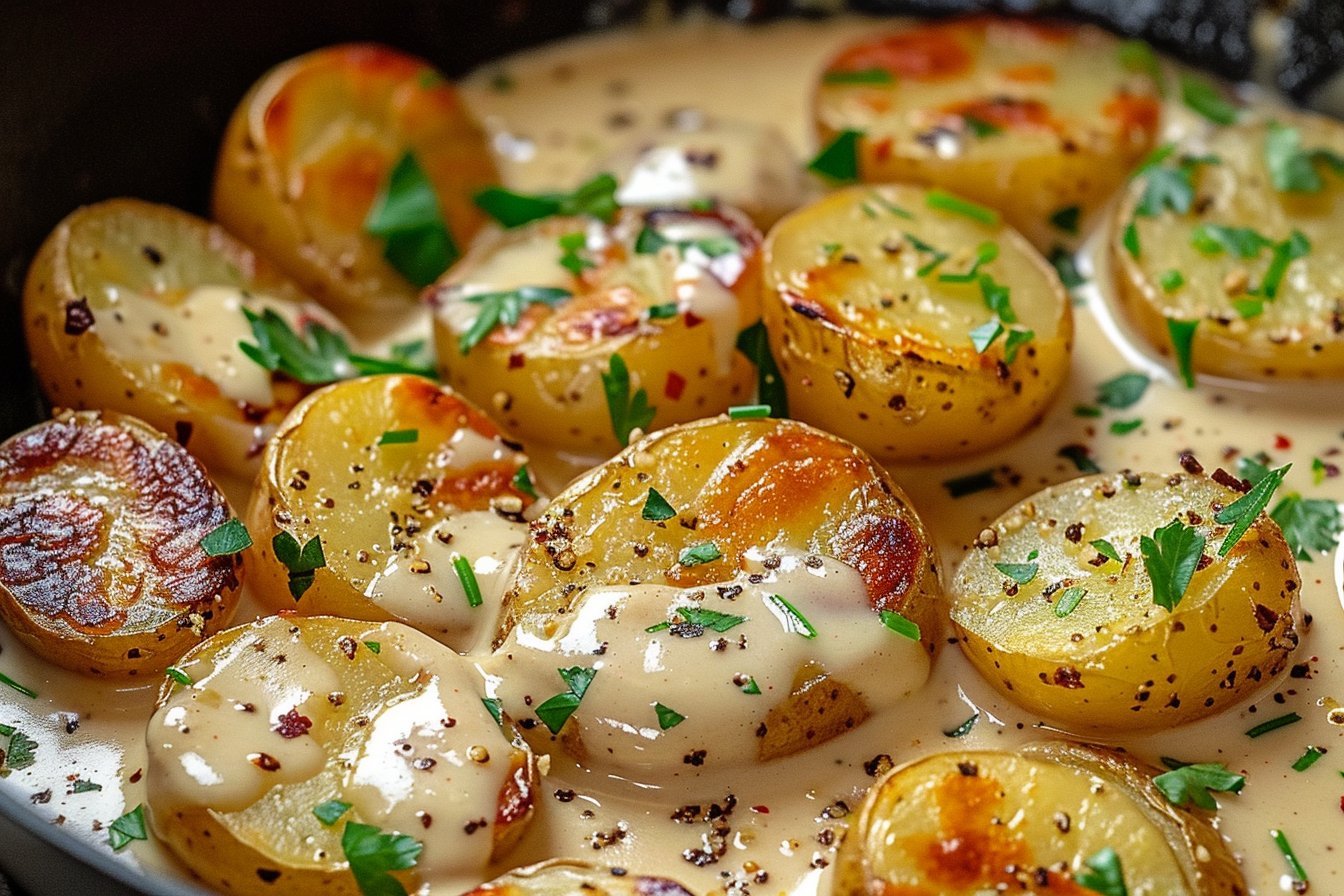 Kremowe Ziemniaczki Z Patelni W Sosie Czosnkowo-serowym recipe card