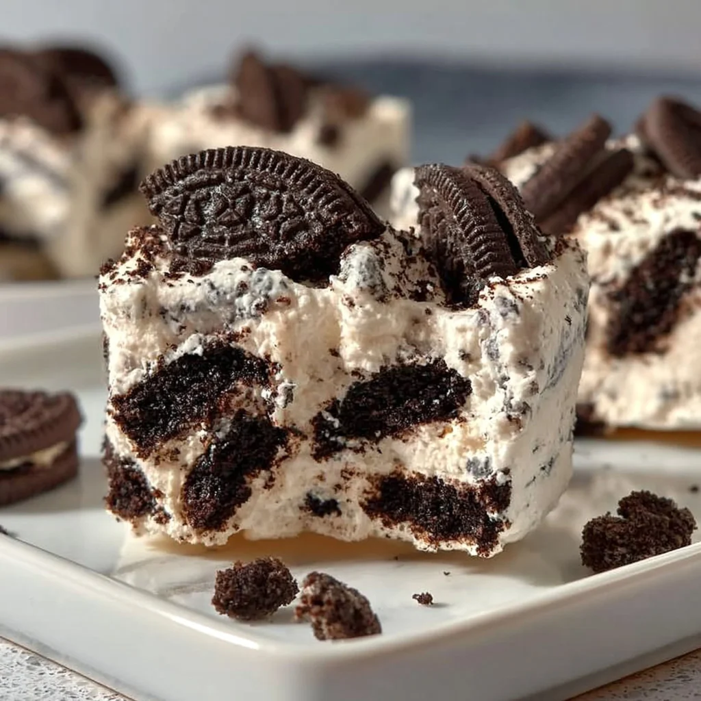 Serowe Oreo bez pieczenia w pysznych kawałkach na talerzu