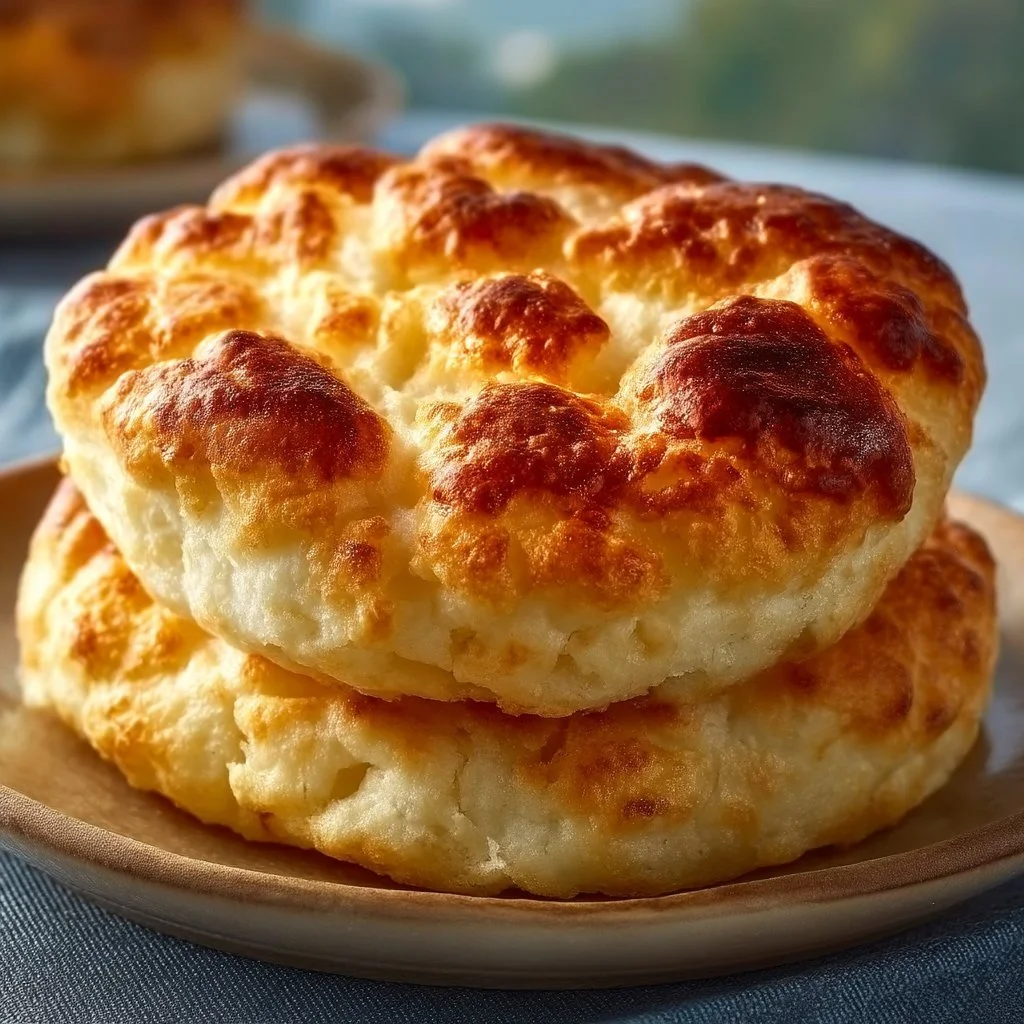 Chleb z twarogu w chmurze na talerzu, świeżo upieczony, idealny na śniadanie