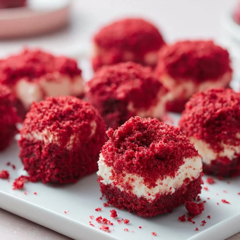Ciasteczka serowe w stylu red velvet na talerzu, dekorowane kremem.