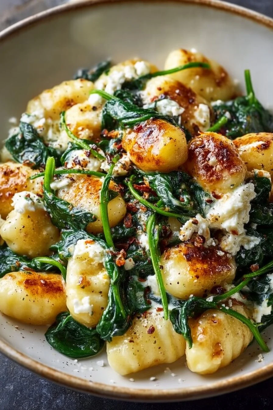 Kremowe gnocchi ze szpinakiem i fetą