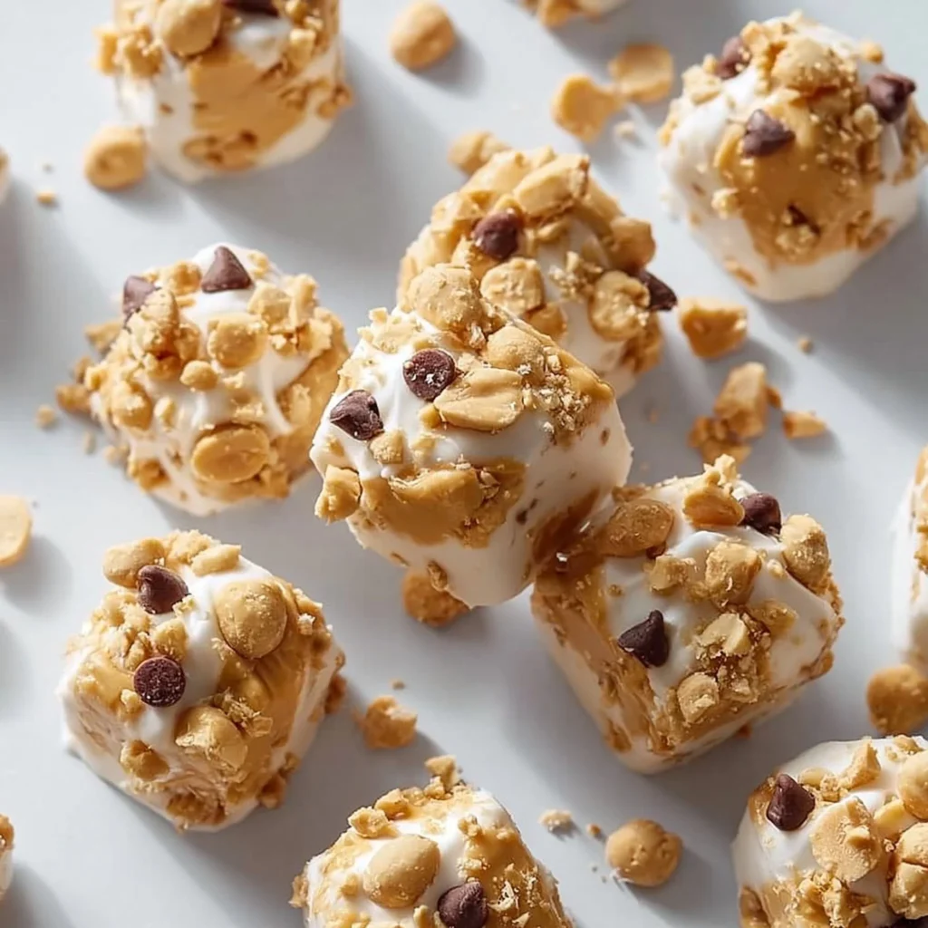 Kuleczki z jogurtu greckiego z masłem orzechowym na talerzu