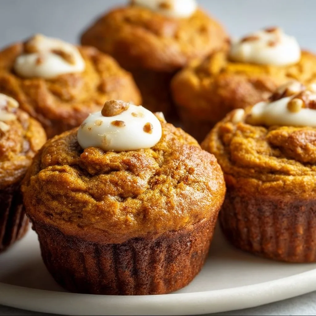 Muffinki dyniowe bez mąki na talerzu z dodatkiem przypraw i dekoracji