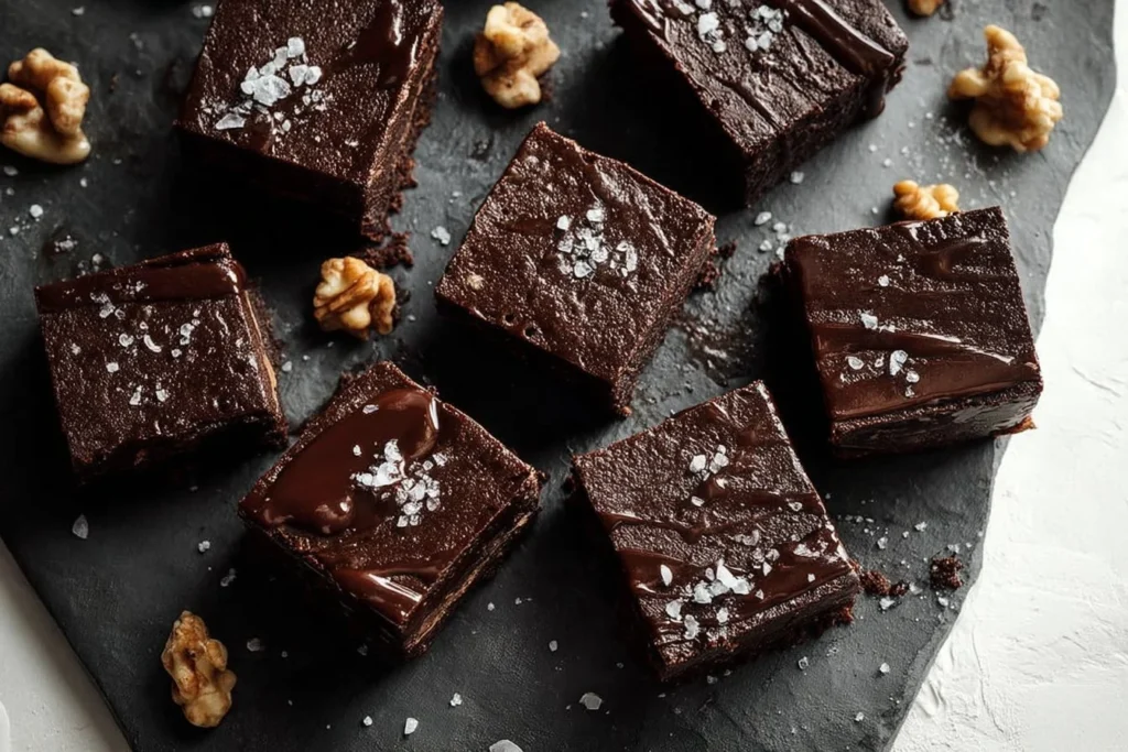 Surowe czekoladowe brownie na talerzu, zdrowe i pyszne