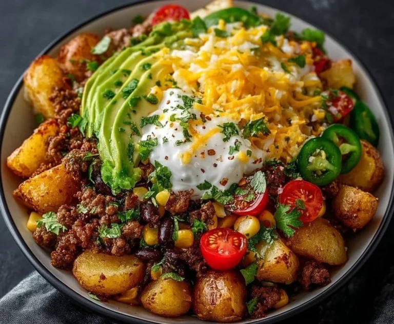 Taco z miski z pieczonymi ziemniakami – apetyczne danie w kolorowej misce.