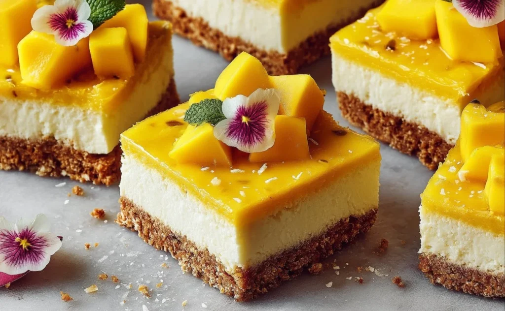 Wegańskie Mango Cheesecake Bars z pysznym musem z mango