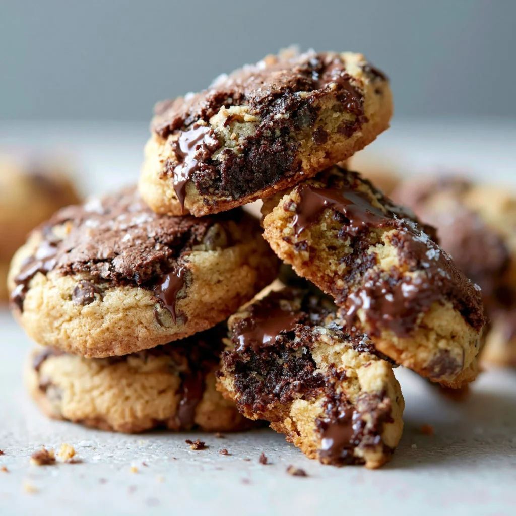 Ciastka brookie z brownies i ciasteczkami, idealne na słodką przekąskę.