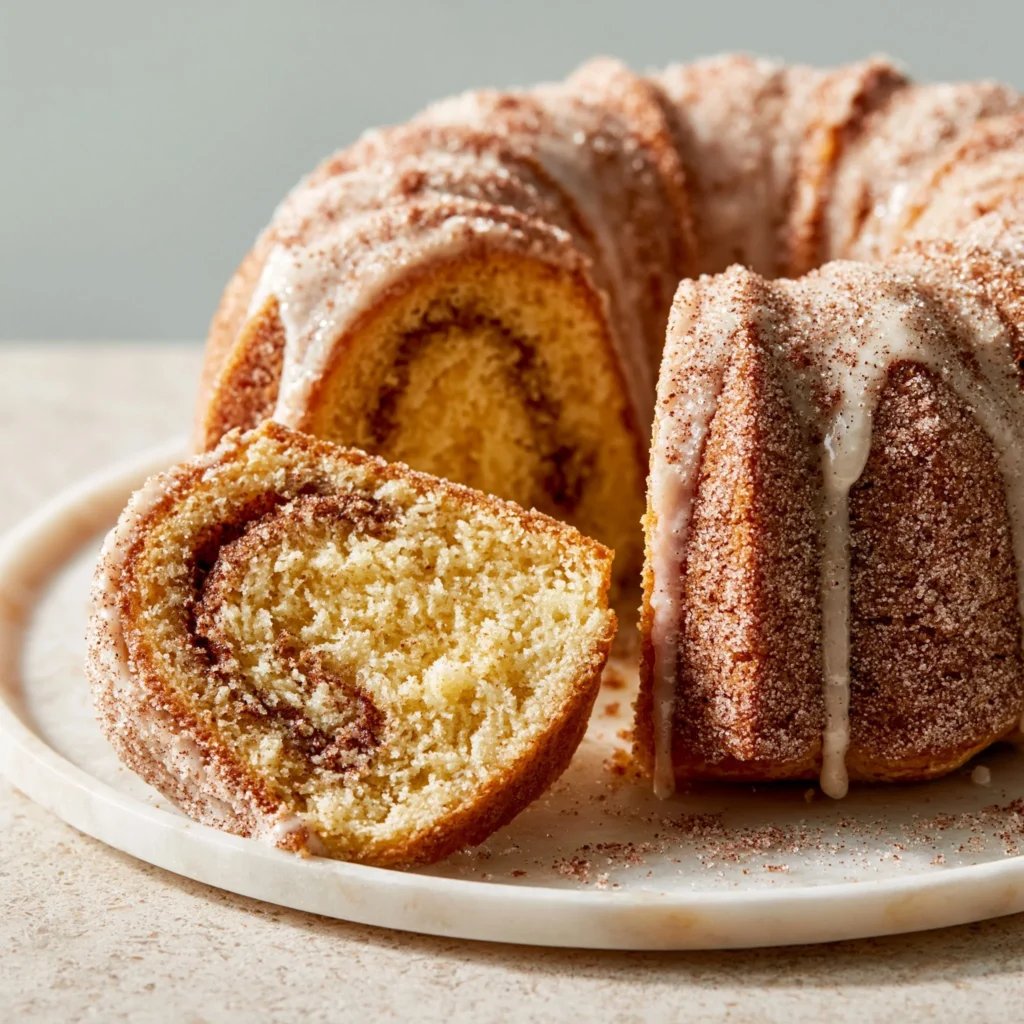 Cynamonowe ciasto Bundt na tle deski do krojenia