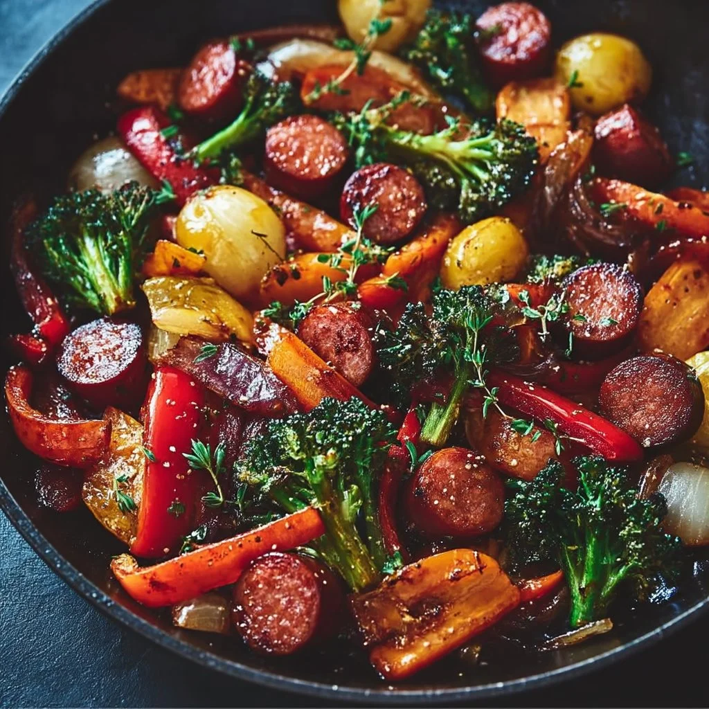 Kielbasa z miodem i sosem sojowym na blasze