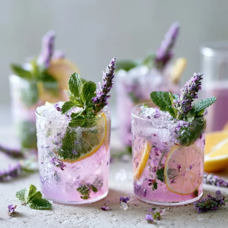 Mojito z Lawendą przygotowane w szklance z miętą i lawendą na tle
