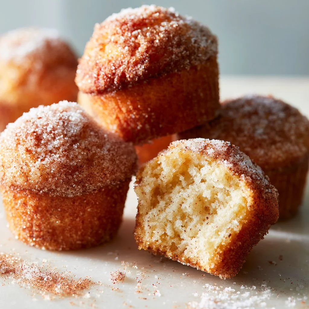 Muffiny cynamonowe z cukrem na talerzu, idealne na deser.