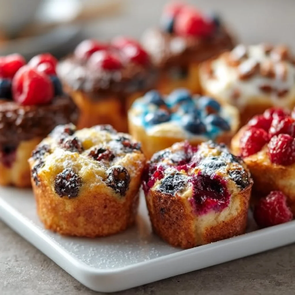 Muffiny Pancake z syropem klonowym i owocami na talerzu