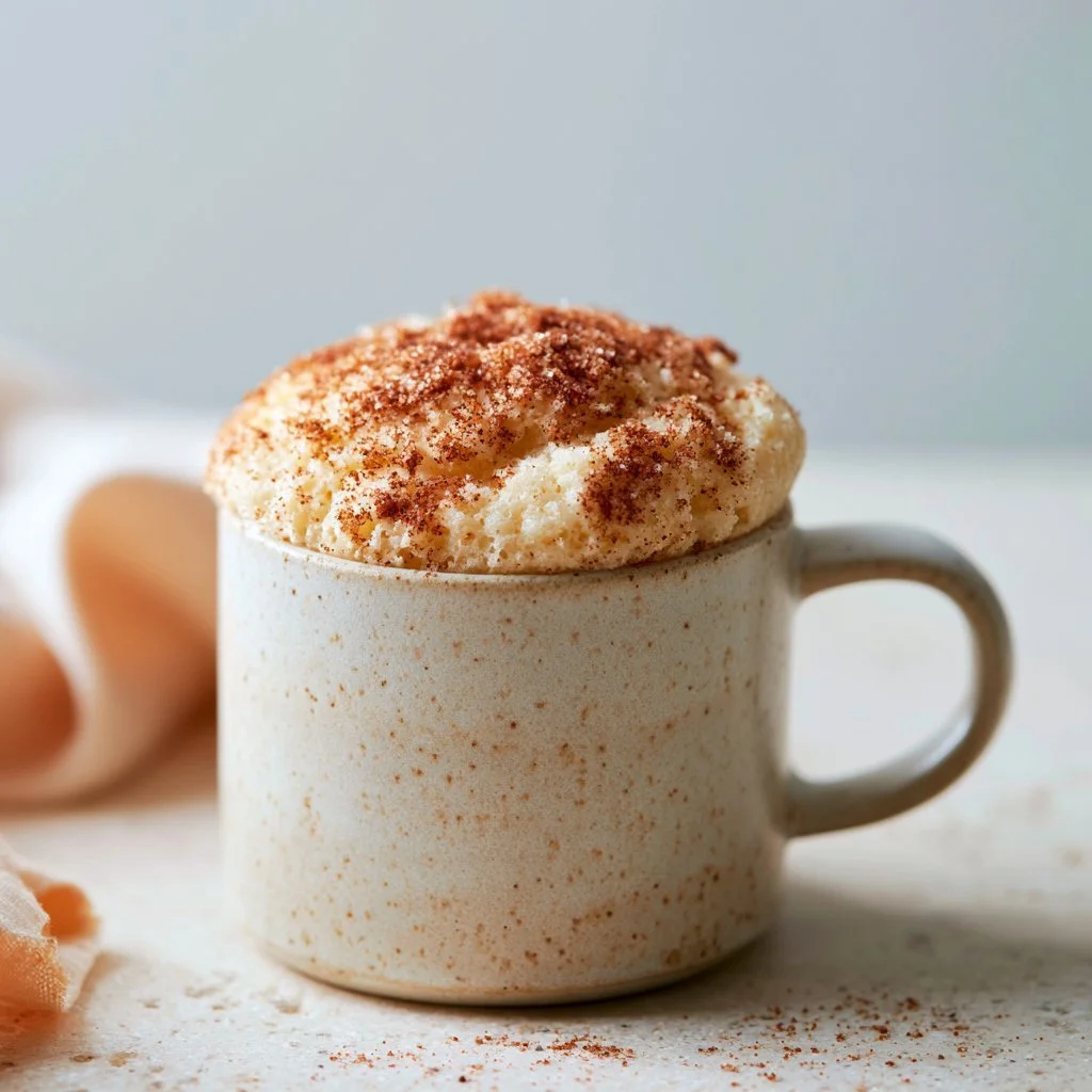 Mug cake snickerdoodle w miseczce, gotowy do podania.