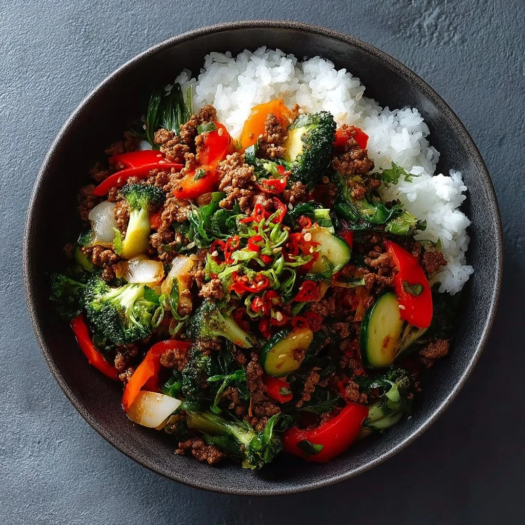 Szybki stir-fry z mieloną wołowiną