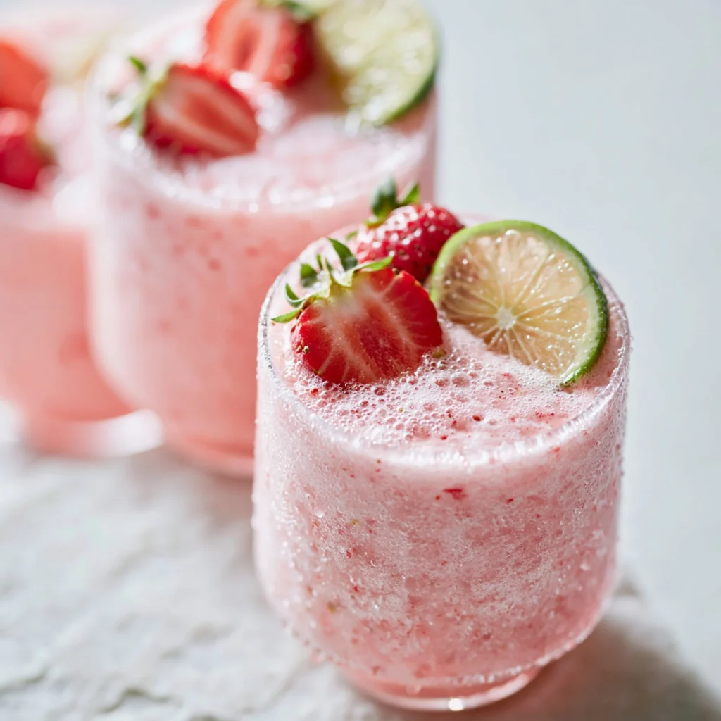 Truskawkowa limonada brazylijska w szklance z owocami i świeżą miętą