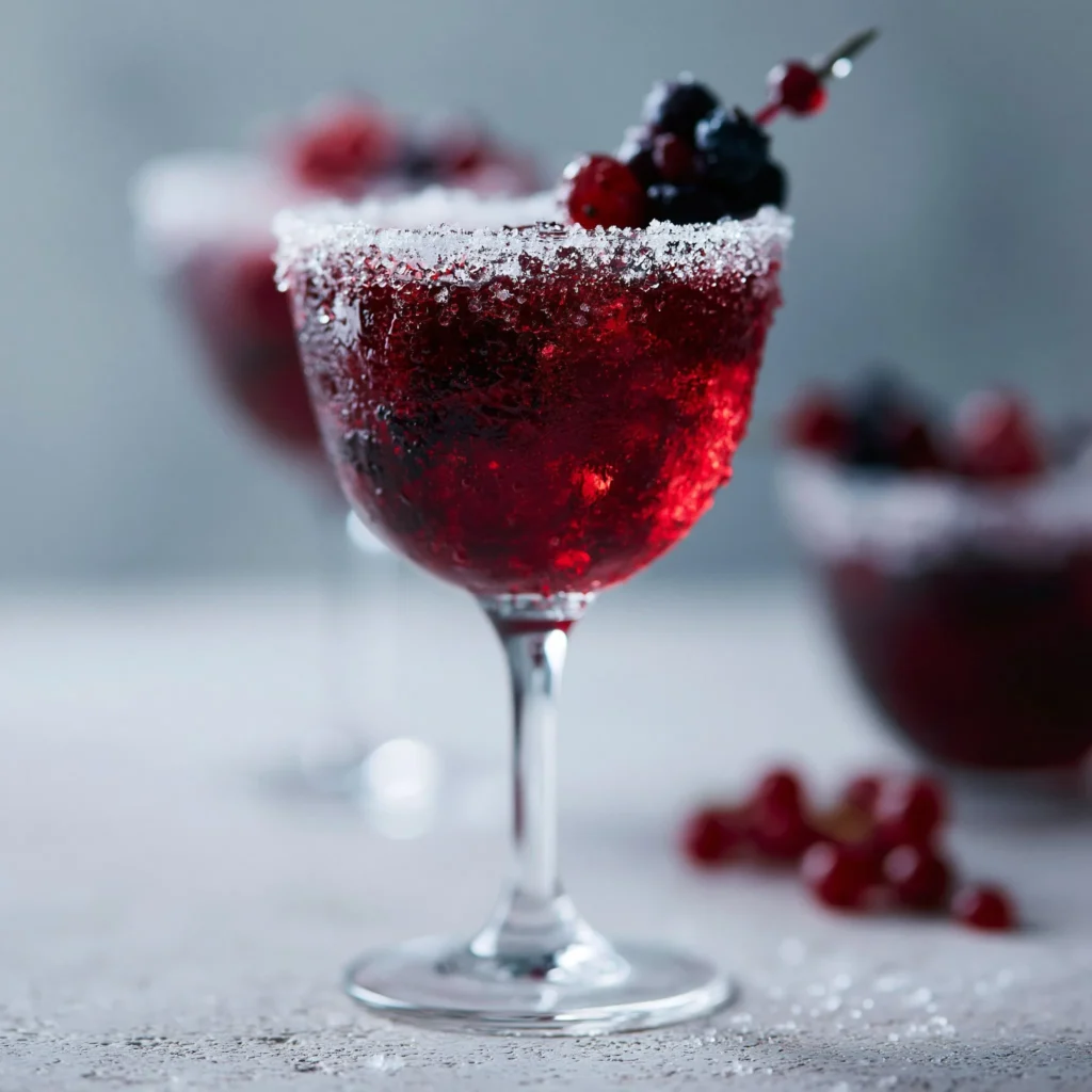 Przepis na mocktail Vampire's Kiss z dekoracjami i składnikami na Halloween